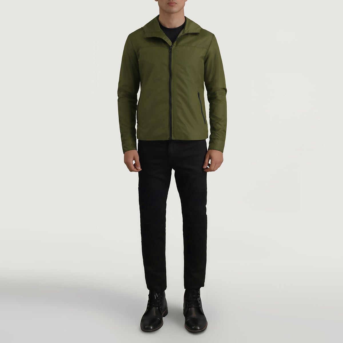 
Wesley Χακί Hooded Windbreaker Δερμάτινο Μπουφάν Ανδρικό - Πλαϊνή όψη που αναδεικνύει το κόψιμο των μανικιών