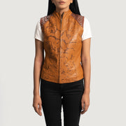 
Westina Ταμπά Dye Δερμάτινο Γιλέκο Γυναικείο in Tan Brown Sheepskin Dip &Amp; Dye - Μπροστινή όψη & εφαρμοστή σιλουέτα | Αγορά online
