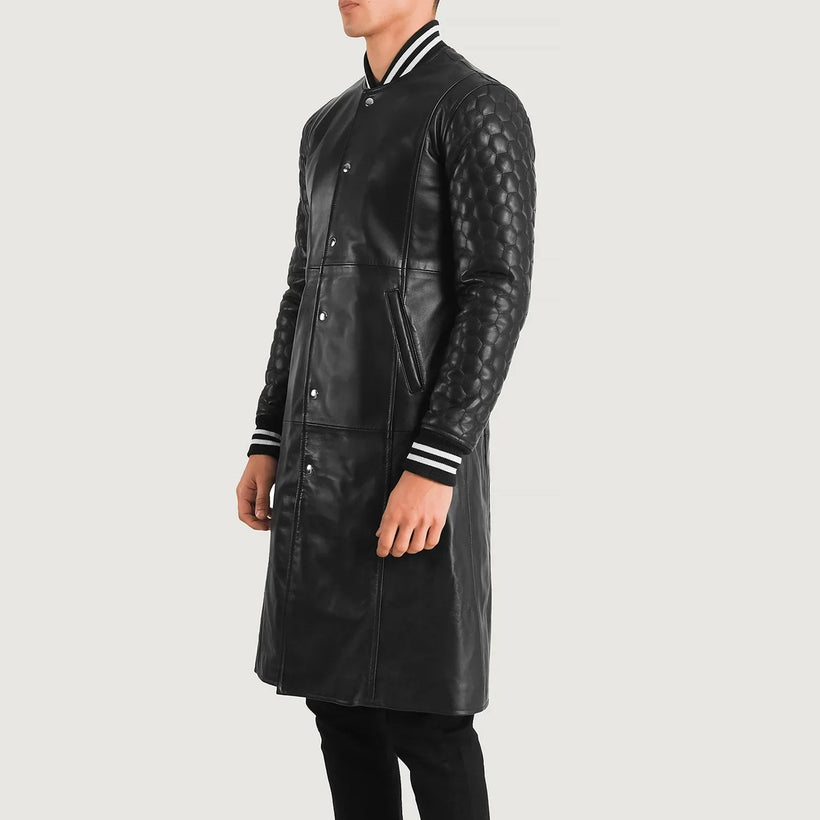 Wilde Μαύρο Leather Varsity Coat Ανδρικό