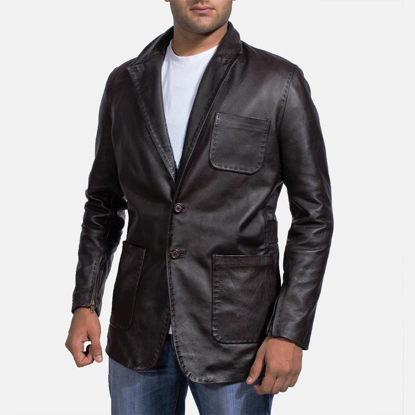 Wine Μαύρο Leather Blazer Ανδρικό