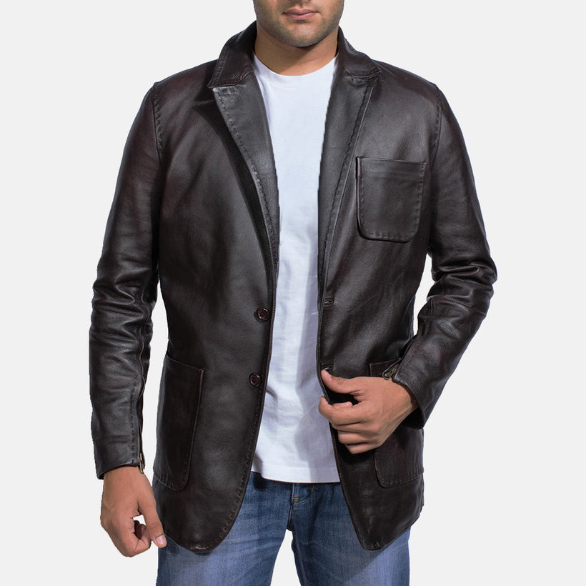 Wine Μαύρο Leather Blazer Ανδρικό
