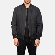 Men's Zack Black Bomber Jacket in Black Polyester - Front Profile View &amp; Tailored Silhouette | Buy Online
