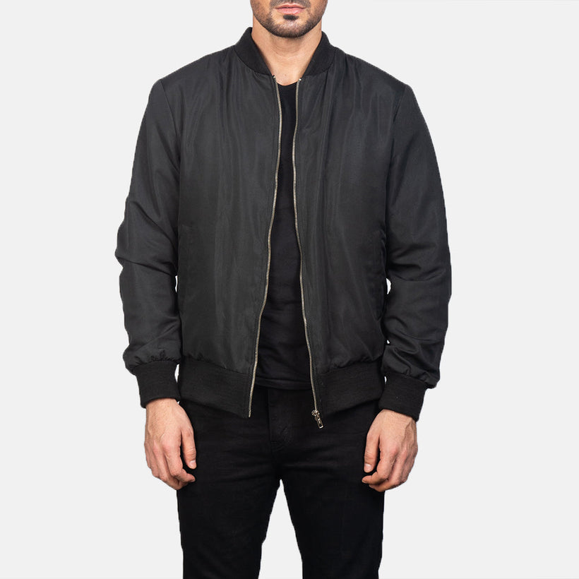 Zack Μαύρο Δερμάτινο Μπουφάν Bomber Ανδρικό