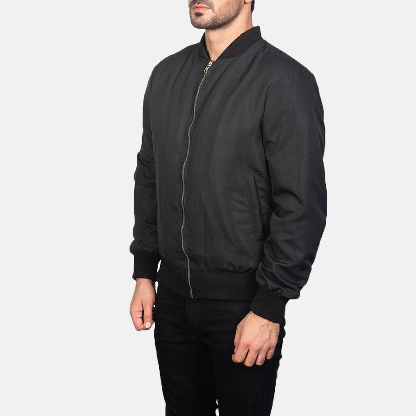 Zack Μαύρο Δερμάτινο Μπουφάν Bomber Ανδρικό
