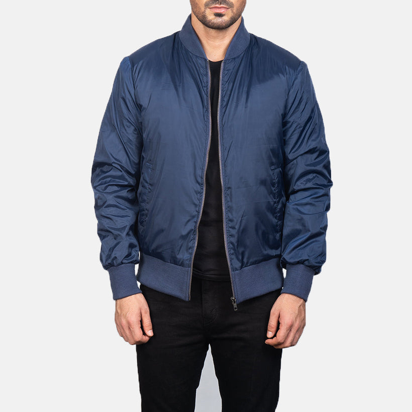 Zack Μπλε Δερμάτινο Μπουφάν Bomber Ανδρικό