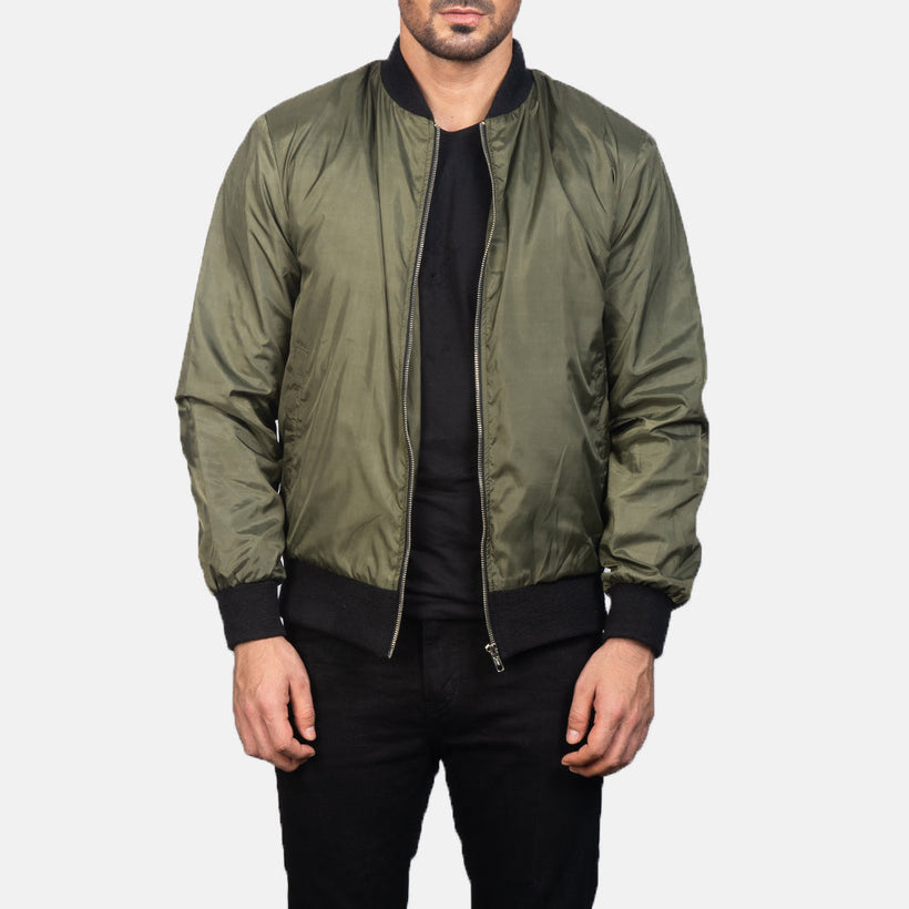 Zack Χακί Δερμάτινο Μπουφάν Bomber Ανδρικό