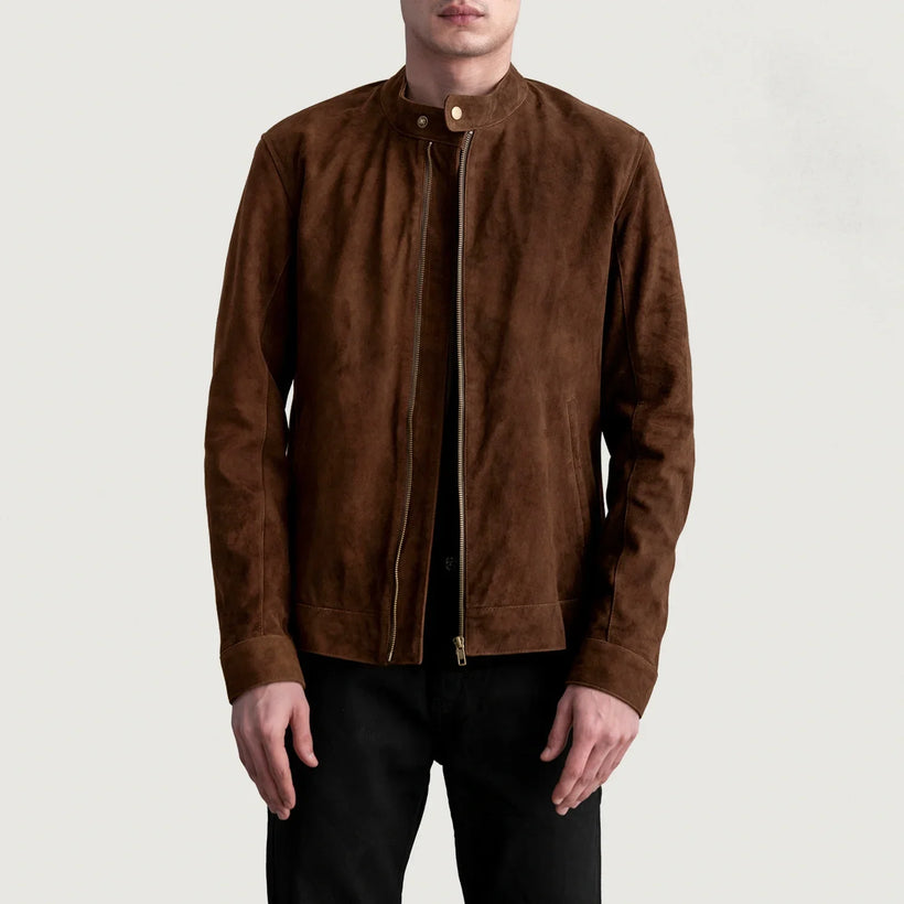 Zen Καφέ Suede Δερμάτινο Μπουφάν Biker Ανδρικό