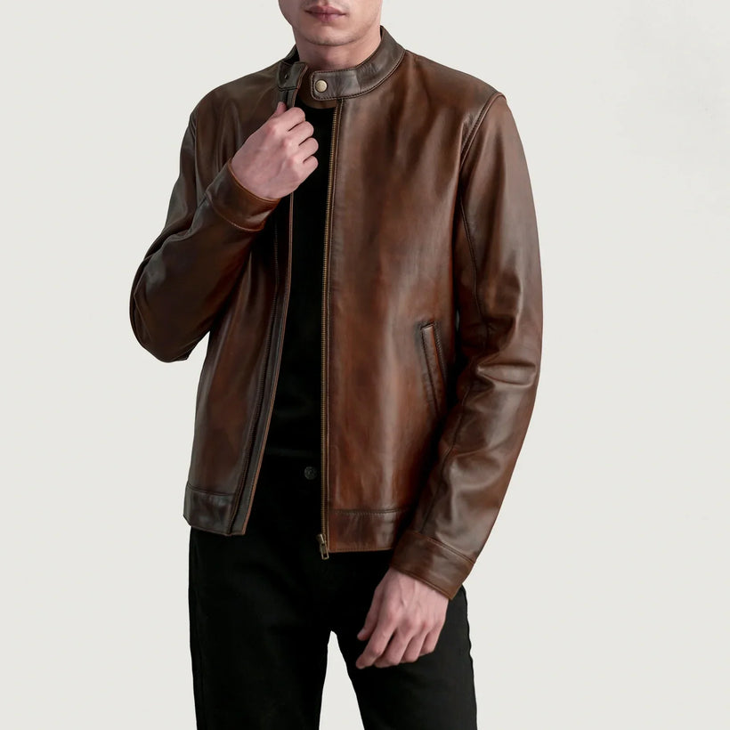Zen Distressed Καφέ Δερμάτινο Μπουφάν Biker Ανδρικό