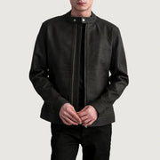 Zen Tumbled Brown Leather Biker Jacket in Tumbled Brown Sheepskin Leather - Front Profile View &amp; Tailored Silhouette | Buy Online