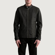 Zen Tumbled Brown Leather Biker Jacket - Lateral Side Profile View Showing Sleeve Cut &amp; Athletic Taper Fit
