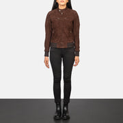 
Zenna Mocha Suede Bomber Jacket - Πλαϊνή όψη που αναδεικνύει το κόψιμο των μανικιών